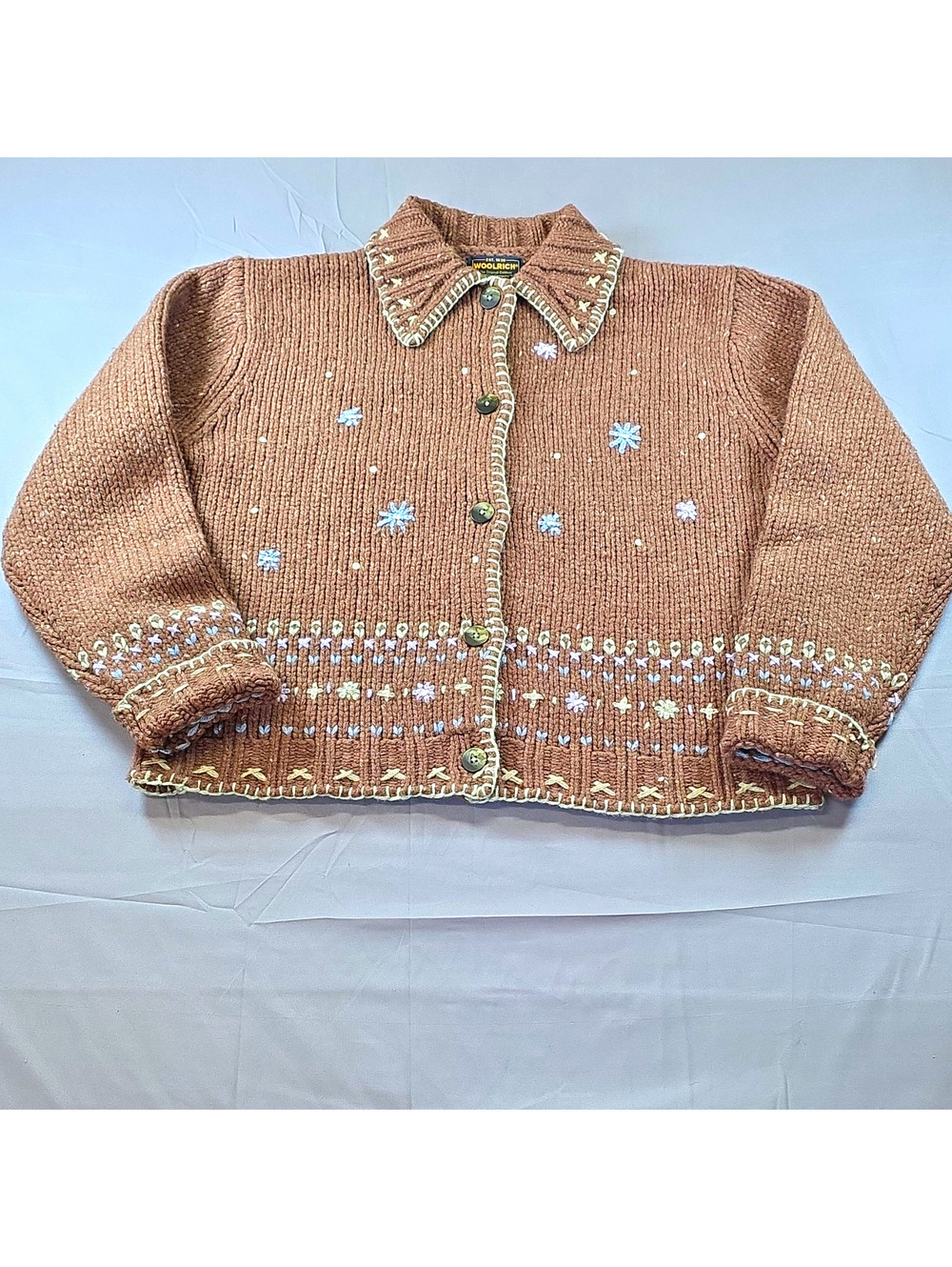 Vintage Woolrich Cabincore 100% Wool Chunky Snowflake Cardigan L